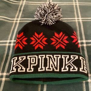 PINK Victoria's Secret Black and Red Star Knit Hat